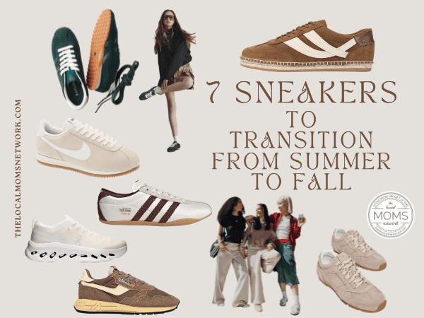 Sneakers for transition from summer to fall with moms and kids in Ocean City.